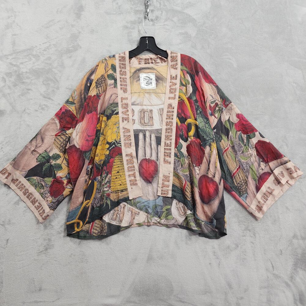 Market Of Stars Kimono Top Womens One Size Multicolor Friendship Love Truth Crop